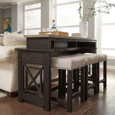 Acacia Charcoal & Ash 4-Piece Console Set with Stools