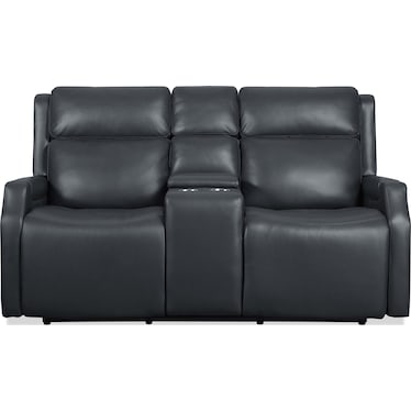 MS Blue Leather Power Loveseat