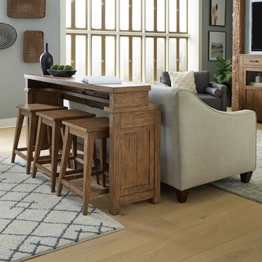 Weathered Toffee Pine Wood 4-Piece Console Bar Table Set