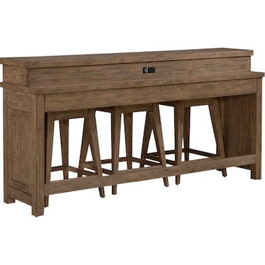 Weathered Toffee Pine Wood 4-Piece Console Bar Table Set