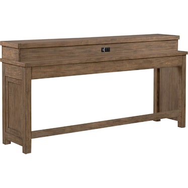 Brown Pine Console Bar Table with Weathered Toffee Finish
