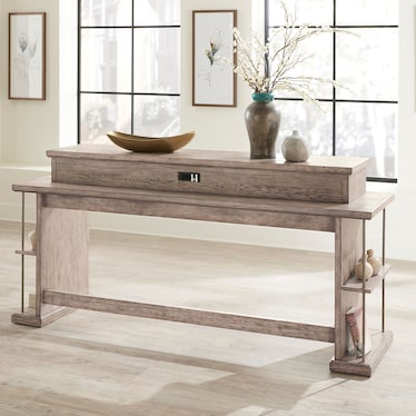 Burnished Beige Oak Veneer Console Bar Table
