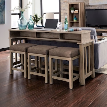 Sandstone Brown Wood 4-Piece Console Bar Table Set with Charging Stat