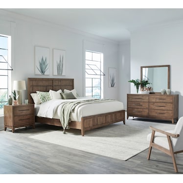 King Panel Bed, Dresser & Mirror, Night Stand
