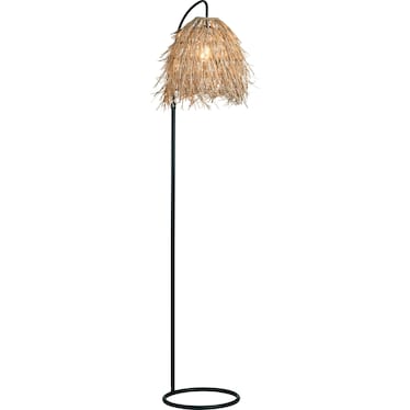 70.75" Black Laquered Metal Floor Lamp with Raffia Shade