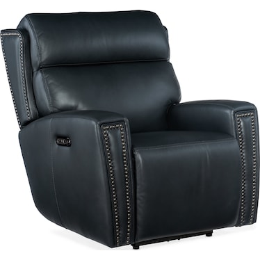 MS Dark Blue Leather Power Recliner