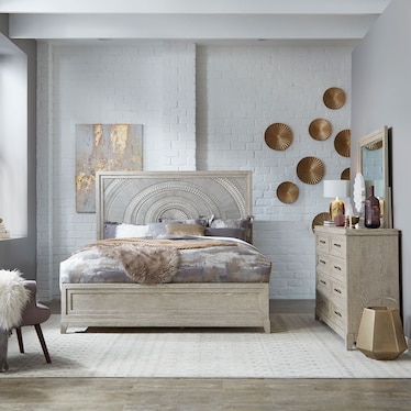 King California Panel Bed, Dresser & Mirror