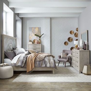 King California Panel Bed, Dresser & Mirror, Chest