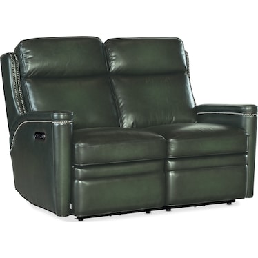SS Green Leather Power Loveseat