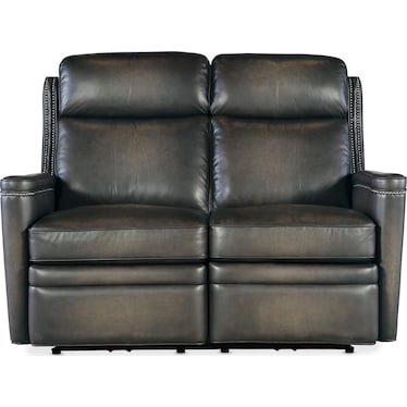 SS Grey Leather Power Motion Loveseat