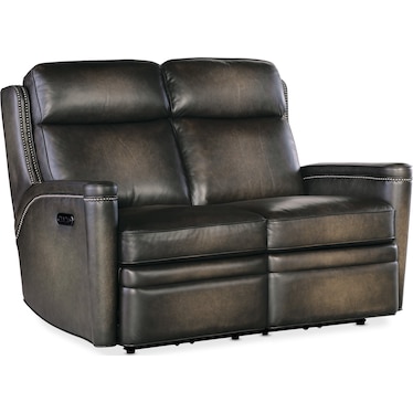 SS Grey Leather Power Motion Loveseat