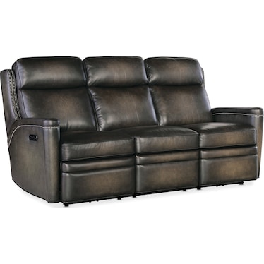 SS Grey Leather Power Reclining Sofa