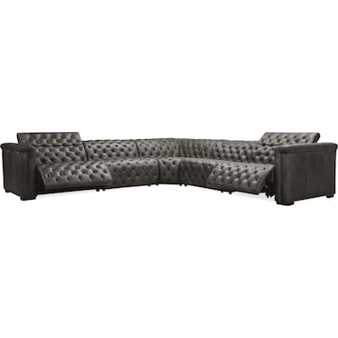 MS Grey Leather 5-Pc Power Sectional