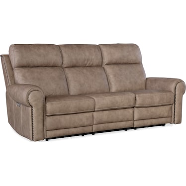 SS Light Brown Leather Power Sofa