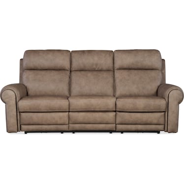 SS Light Brown Leather Power Sofa