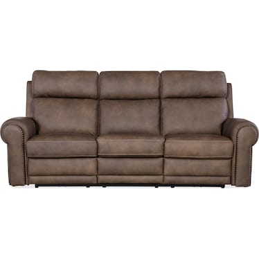 SS Light Brown Leather Power Sofa