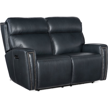MS Blue Leather Power Loveseat