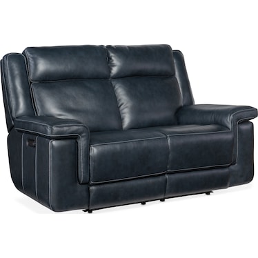 MS Blue Leather Power Reclining Loveseat