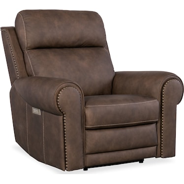 SS Medium Brown Leather Power Recliner