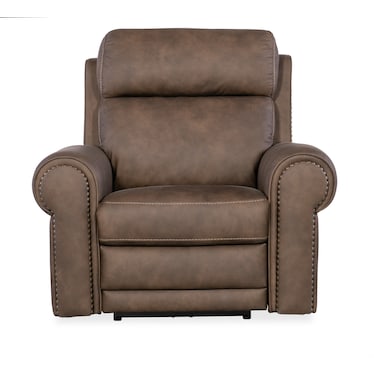 SS Medium Brown Leather Power Recliner