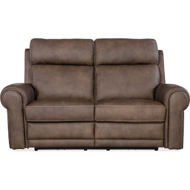 SS Medium Brown Leather Power Loveseat