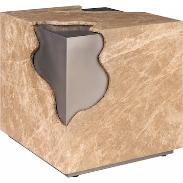 Modern Travertine Nickel End Table