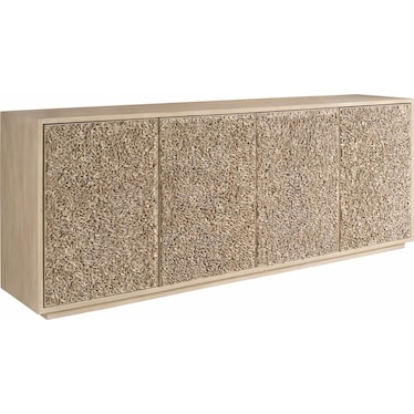 Modern Oak Credenza with Grey Leather