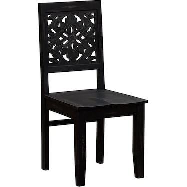 Solid Mango Wood Accent Chair with Weathered White, Black & Gray Fini