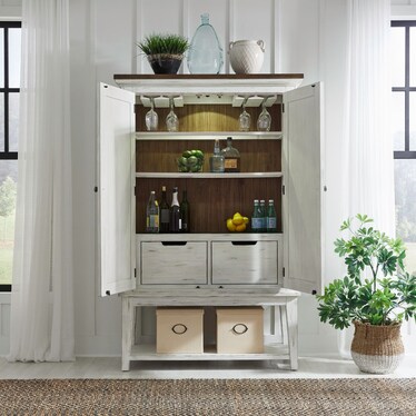 Pine Wood Riverstone White & Tobacco Bar Cabinet