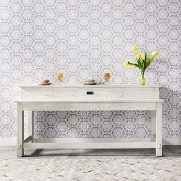 Distressed White Wood Console Bar Table