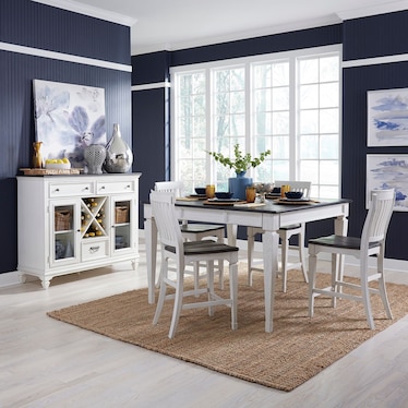 Wirebrushed White Wood 5 Piece Gathering Table Set